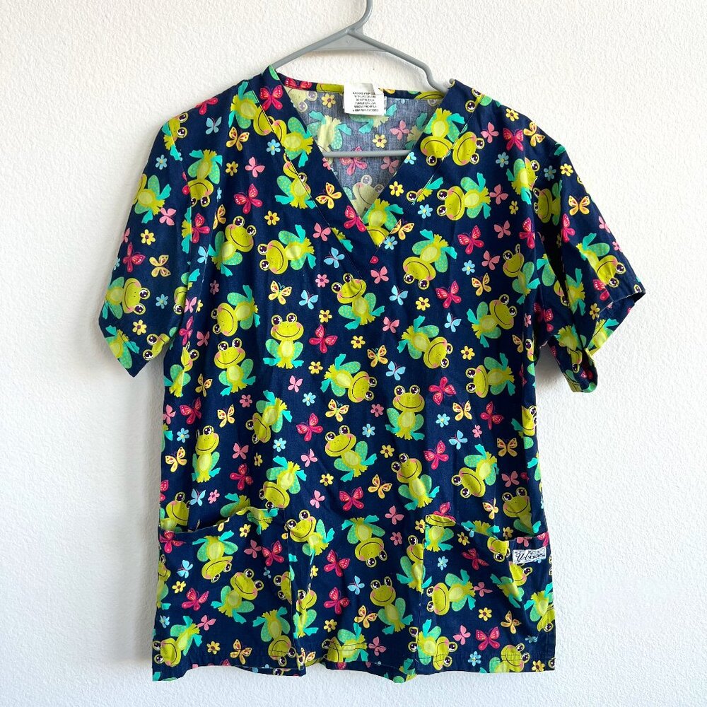 UA Scrubs Unisex Scrub Top- Frog Print- SMALL
